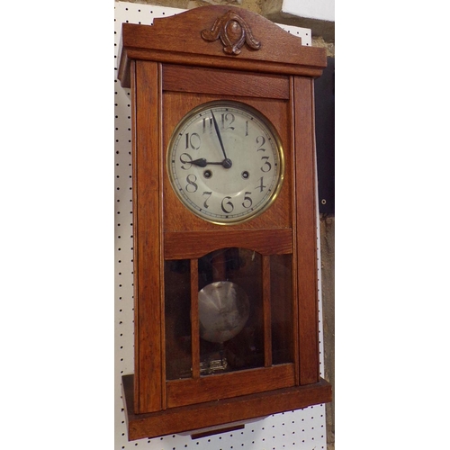 416 - Oak wall clock with part glazed casework and eight day striking movement