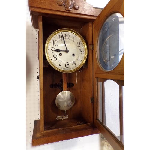 416 - Oak wall clock with part glazed casework and eight day striking movement