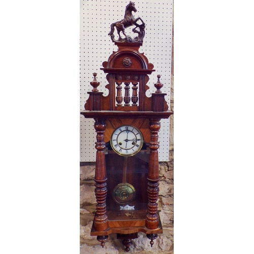 417 - Vienna style wall clock with turned column supports and eight day movement