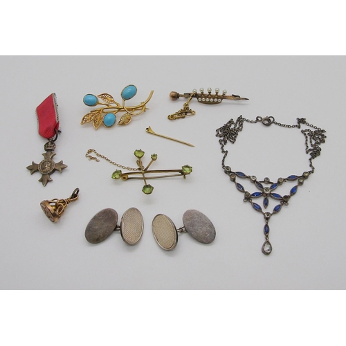 349 - Mixed collection of jewellery to include an antique 9ct seal fob - 1.9g, a 9ct Southern Cross brooch... 