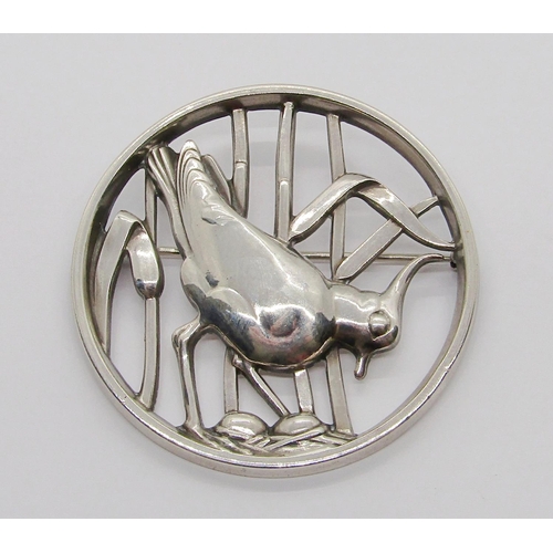 356 - Georg Jensen silver lapwing brooch, no.297, 5.5cm diameter approx, 19.2g