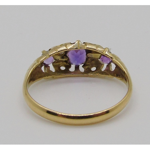 345 - Early 20th century 18ct amethyst and diamond ring, size K, 2.1g