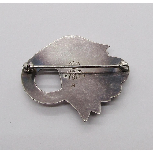 358 - Georg Jensen silver brooch of stylised tulip design, no.100, 3.5cm W approx, 6.5g