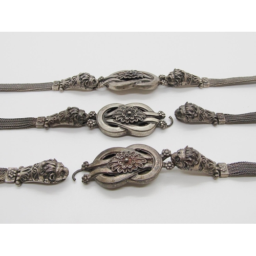 361 - Set of three decorative Eastern silver lion mask bracelets (af)