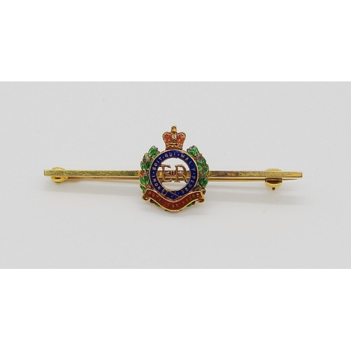 351 - 9ct Royal Engineers enamelled brooch by Garrard & Co Ltd, Birmingham 1955, 3.9g