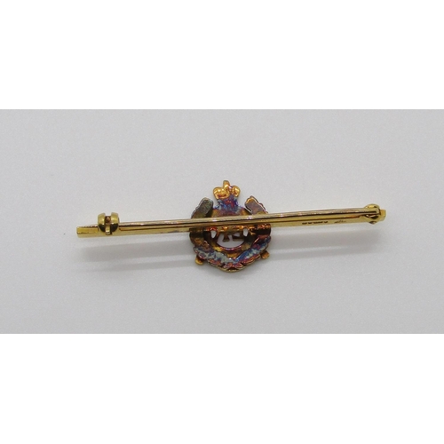 351 - 9ct Royal Engineers enamelled brooch by Garrard & Co Ltd, Birmingham 1955, 3.9g