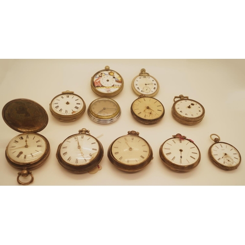 391 - A collection of Georgian silver pair cased watches in silver, further silver pocket watches and two ... 