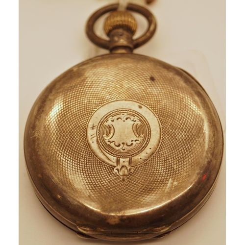 392 - A silver cased pocket watch (af) together with a small bracelet with amethyst coloured and other gla... 