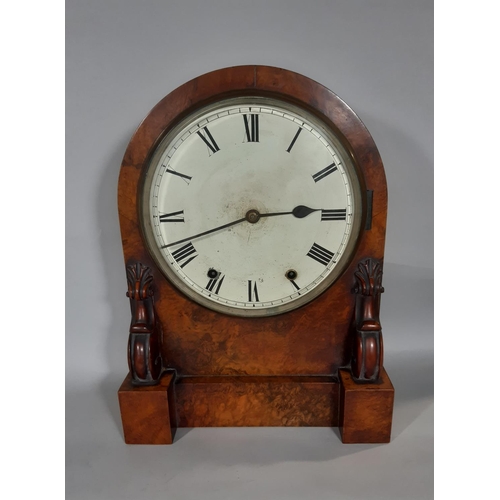 403 - A Victorian burr walnut mantel clock, the painted dial enclosing an eight day striking movement, wit... 