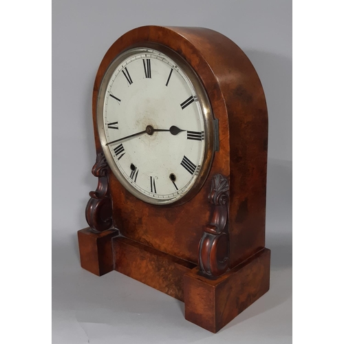 403 - A Victorian burr walnut mantel clock, the painted dial enclosing an eight day striking movement, wit... 