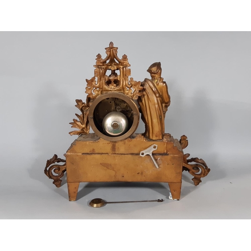 413 - A Victorian gilt brass mantel clock enclosing French porcelain panels, probably by Sevres, with enam... 