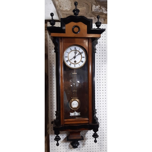 414 - A small 19th century Vienna style regulator wall clock in walnut and with applied ebonised mounts, w... 