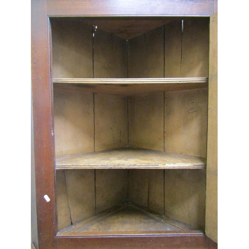 1512 - Two Georgian mahogany hanging corner cupboards, one with simple panelled door, the other with a quar... 