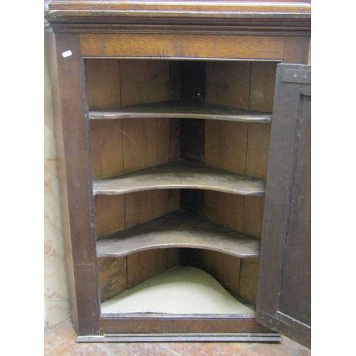 1512 - Two Georgian mahogany hanging corner cupboards, one with simple panelled door, the other with a quar... 