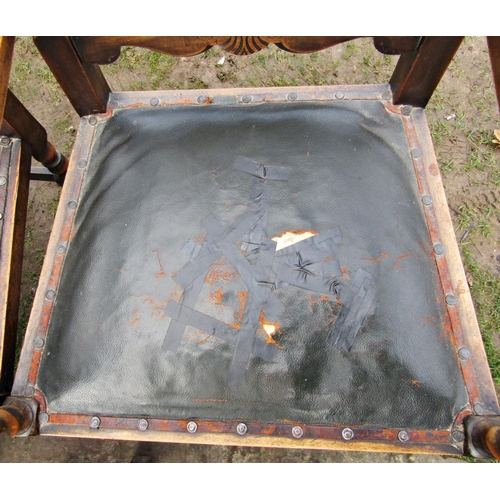 1527 - A set of six (2+4) Carolean style dining chairs with cane panelled backs and upholstered seats, with... 