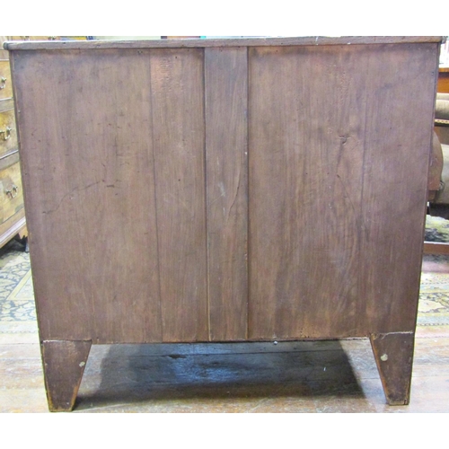 1542 - A mid-Victorian mahogany bow front chest of two long and two short drawers on swept supports, 90cm w... 