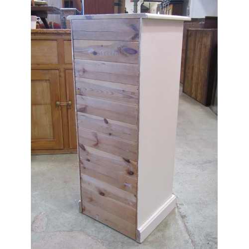 1232 - A painted pine pedestal chest of six long drawers set on a moulded plinth, 44 cm wide x 109 cm high