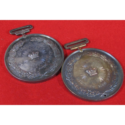 456 - Two mid-19th century silver plated archery awards, Royal British Bowman 1842 and 1847, awarded to Ri... 