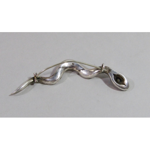 367 - Victorian 900 silver paste set snake brooch, 9.5cm L approx