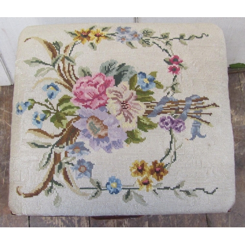 1529 - A late Regency period X framed centre stool in mahogany with hand worked tapestry top, 45cm square
