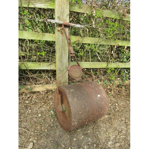 43 - Vintage cast iron garden roller stamped 'John Barker & Co Ltd. London', with later tubular handle