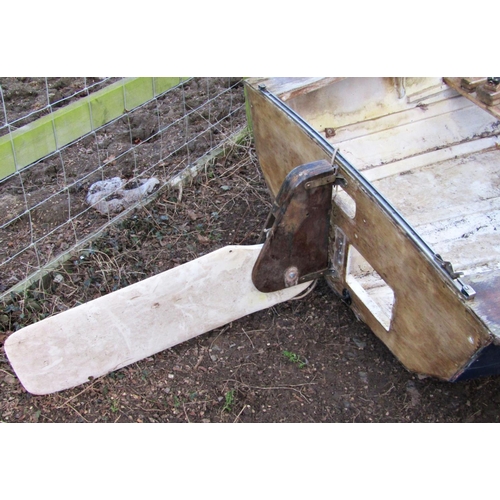 66 - A vintage wooden dinghy with blue painted hull (af) approx 13.5ft long x 160cm wide (used as a film ... 