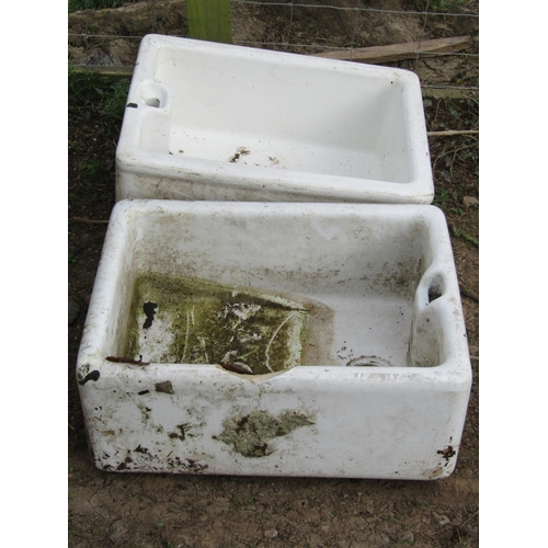 69 - Two similar reclaimed Belfast sinks, 60cm long x 46cm wide x 25cm high (af)