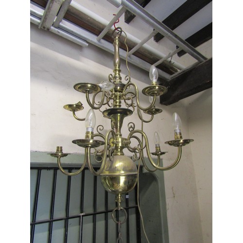 738 - Good quality brass chandelier on two tiers supporting ten branches, 1m high, 60cm wide approx