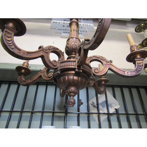 740 - A carved and gilded five branch ceiling light, 90cm high x 80cm wide