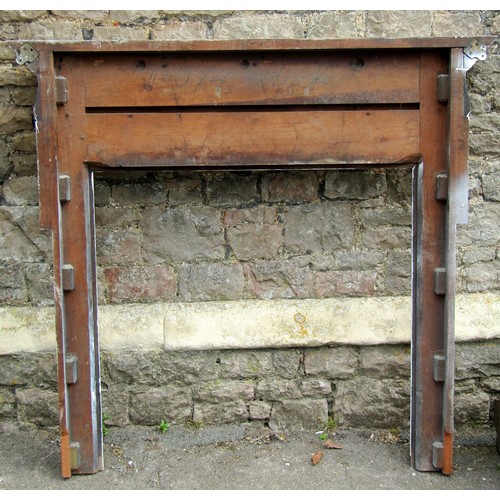 739 - 19th century fire surround with ribbon and garland panel a moulded frame, 142cm wide x 134cm high