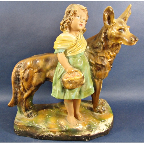 1085 - Pair of plaster cast figures Good Companions, children with German Shepherd dogs, together with a pa... 