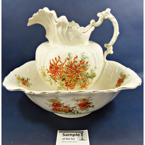 1093 - A mixed collection comprising Asiatic pheasant meat plate, Edwardian jug and basin set with chrysant... 