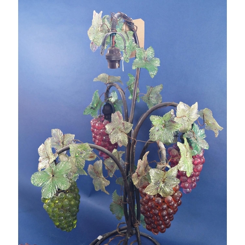 1130 - A Murano grape and leaf Art Glass table lamp, in need of restoration, 69cm high