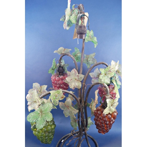 1130 - A Murano grape and leaf Art Glass table lamp, in need of restoration, 69cm high