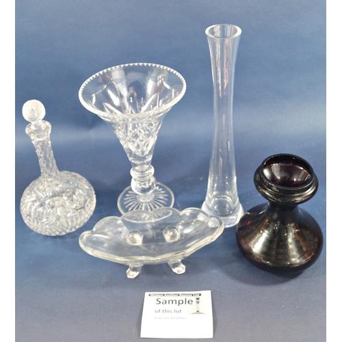 1131 - A quantity of 19th and 20th century glassware consisting of six sorbet dishes, cut glass vases, oil ... 