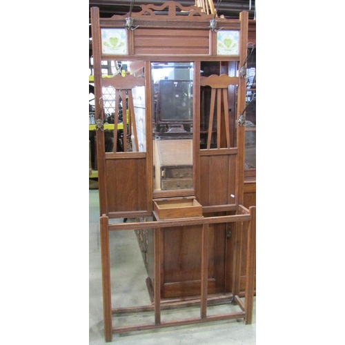 2071 - A early 20th century oak hall stand with reeded and moulded panelled framework, incorporating a rect... 