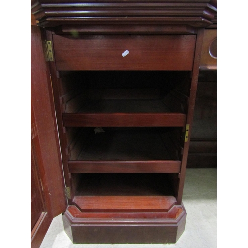 2140 - A good quality Victorian mahogany shallow inverted breakfront pedestal sideboard with raised mirror ... 