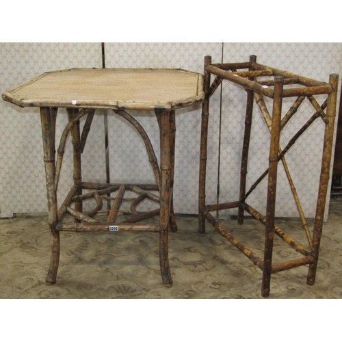 2202 - A bamboo three divisional stickstand and a further bamboo occasional table on two tiers