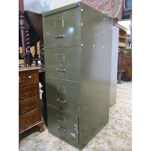 2204 - A traditional four drawer steel filing cabinet in olive green finish together with a further traditi... 