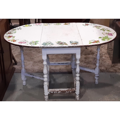 2208 - An oak gateleg dining table with later painted finish showing fruits