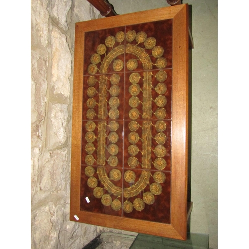 2263 - Vintage teakwood occasional table of rectangular form with inset ceramic tiled top, 90cm high