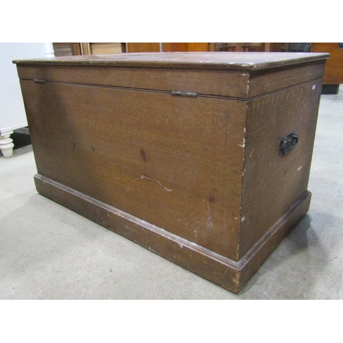 2267 - 19th century pine storage box with rising lid and simply fitted interior, with original wood grained... 