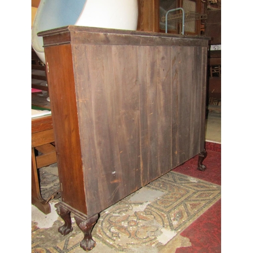 2275 - Edwardian mahogany breakfront bookcase with astragal glazed panelled doors, on claw and ball support... 