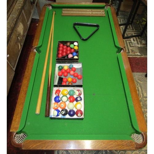 2277 - E J Riley quarter sized snooker table / dining table on refectory base with accessories