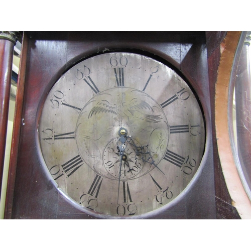 2331 - 19th century mahogany longcase clock, the hood with ionic capitals set beneath a dog tooth frieze, t... 