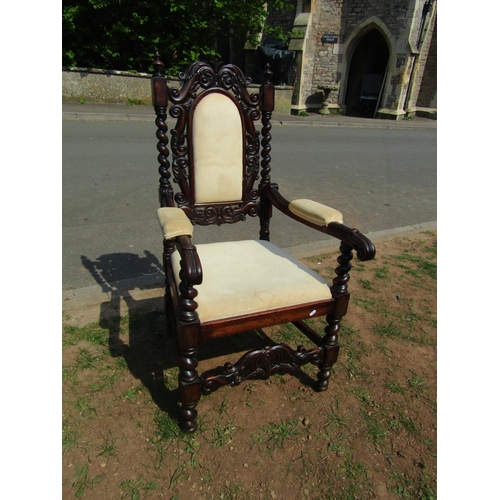 2344 - 19th century walnut elbow chair in the carolean manner with deeply carved and pierced detail with up... 