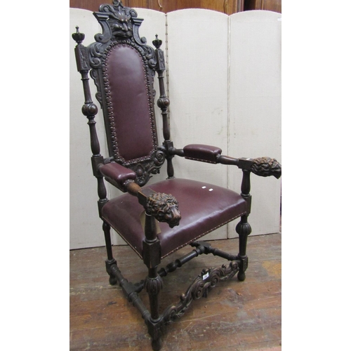 2345 - A substantial 19th century oak side chair, the framework heavily carved with repeating geometric, li... 