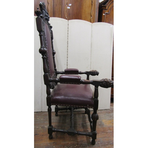 2345 - A substantial 19th century oak side chair, the framework heavily carved with repeating geometric, li... 