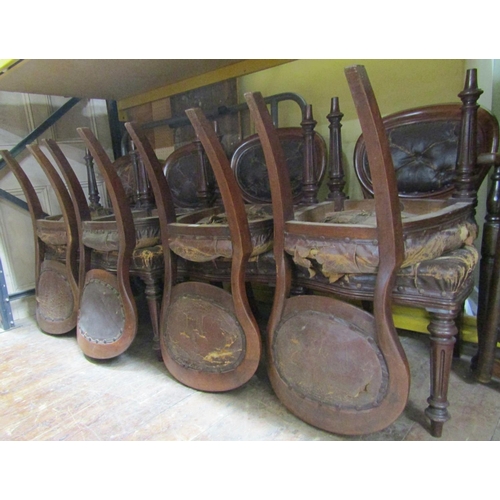 2348 - Set of eight Victorian mahogany dining chairs with cameo backs, upholstered serpentine seats on flut... 