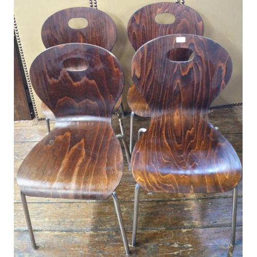 2349 - Set of six modernist ply wood chairs on chrome supports